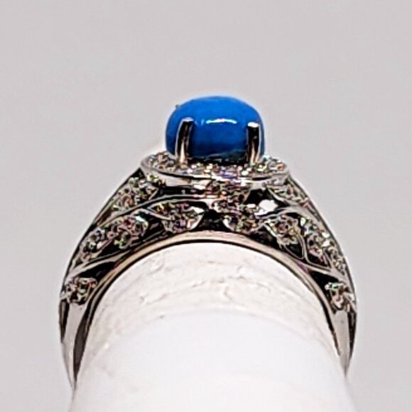 Ceruleite & Natural White Zircon halo ring in Rhodium over 925 SS 2.40ct size 6 - Picture 6 of 6